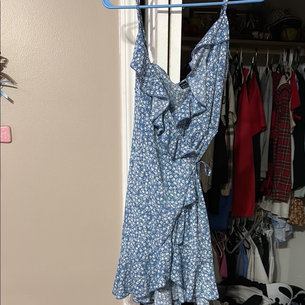 SHEIN Blue Ruffled Midi Sundress with Spaghetti Straps